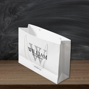 Groomsman Gift Monogram Black White & Grey Large Gift Bag