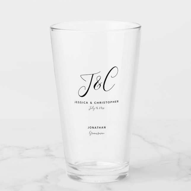 Groomsman Gift Monogram Initials Wedding Minimal Glass (Front)