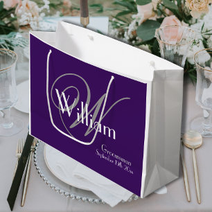 Groomsman Gift Monogram + Name Modern Cool Chic Large Gift Bag