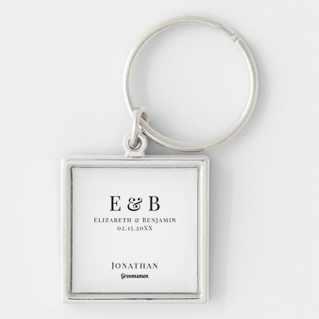Groomsman Gift Personalised Black Monogram Wedding Key Ring (Front)