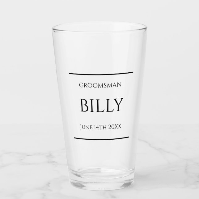 Groomsman Glass Gift Beer Pint Favour Wedding Name (Front)