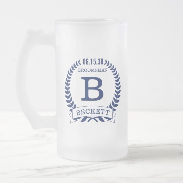 Groomsman Initials Frosted Glass Beer Mug (Left)