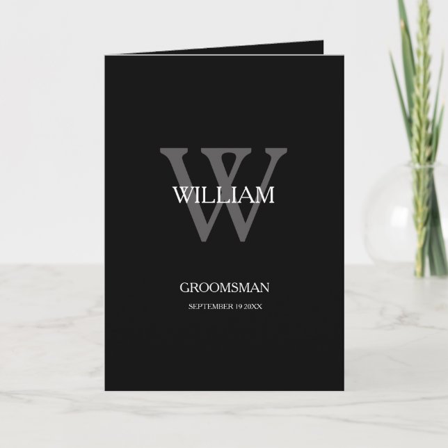 Groomsman Monogram Modern Cool Thank You Card (Front)