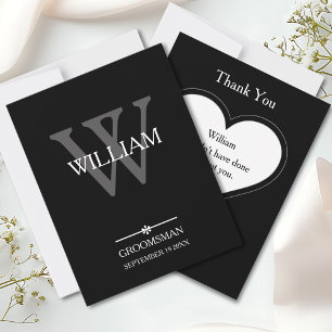 Groomsman Monogram + Name Classic Script Cool  Thank You Card