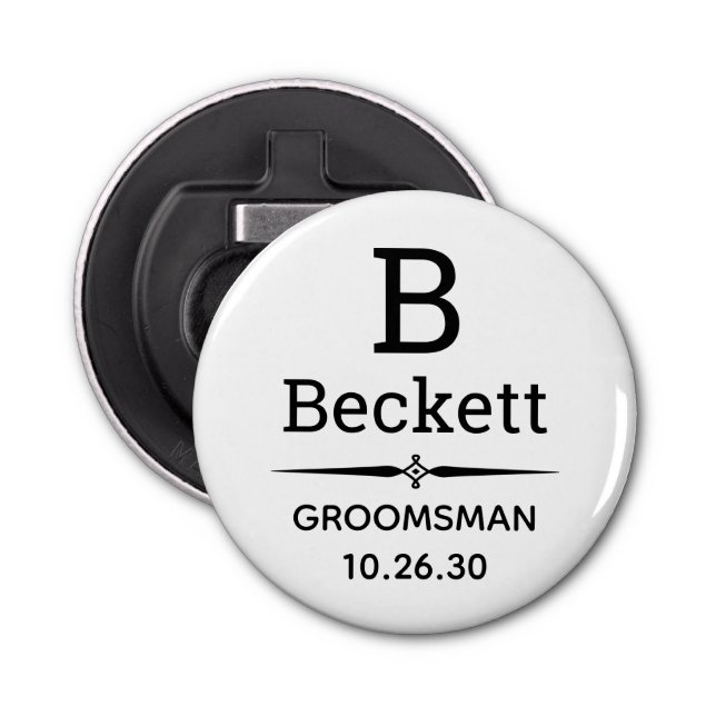 Groomsman Monogrammed Bottle Opener (Front)