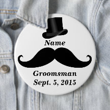 Groomsman Moustache and Top Hat Pin-Back Button