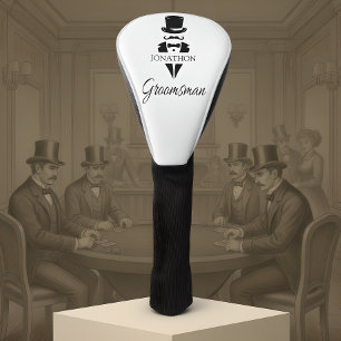 Groomsman Name Tuxedo Silhouette Moustache Golf Head Cover