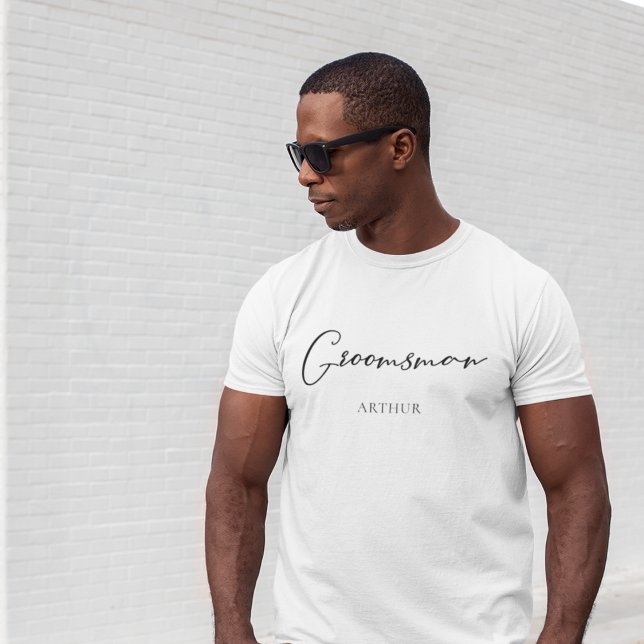 Groomsman Personalised Chic Minimalist Wedding T-Shirt (Creator Uploaded)