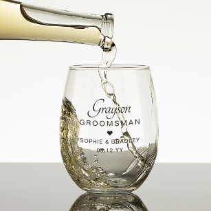 Groomsman Personalised Name Wedding Party Stemless Wine Glass