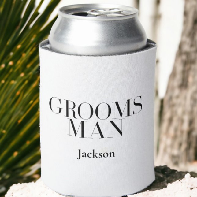 Groomsman Personalised White Black Modern Simple Can Cooler (Creator Uploaded)