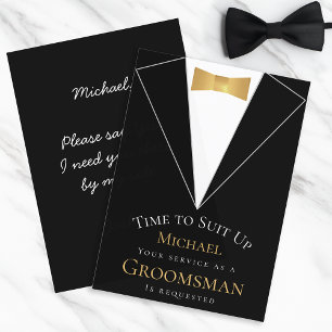 Groomsman Proposal Black Time to Suit Up Faux Gold Invitation