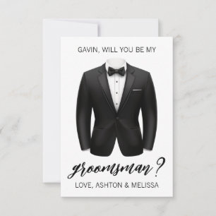 Groomsman Proposal Card, Black Tuxedo, Suit Jacket Invitation