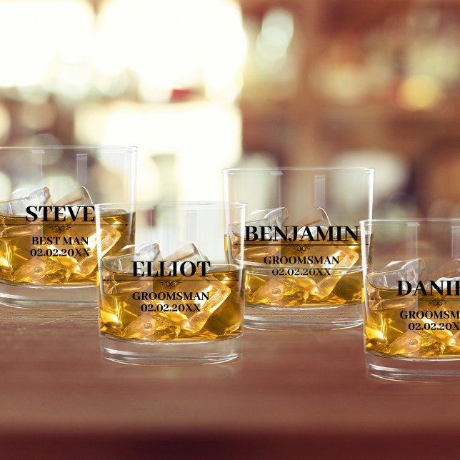 Groomsman Proposal Stylish Personalised Name Whiskey Glass (groomsmen proposal whiskey glasses stylish personalized name modern classic)
