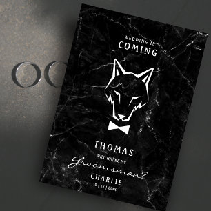 Groomsman Proposal White Wolf on Marble Background Invitation