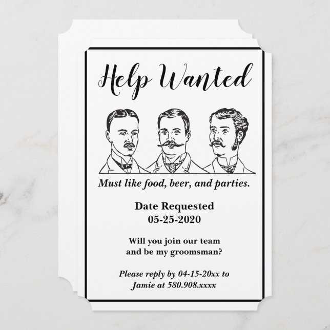 Groomsman Request Help Wanted Ad Invitation (Front/Back)
