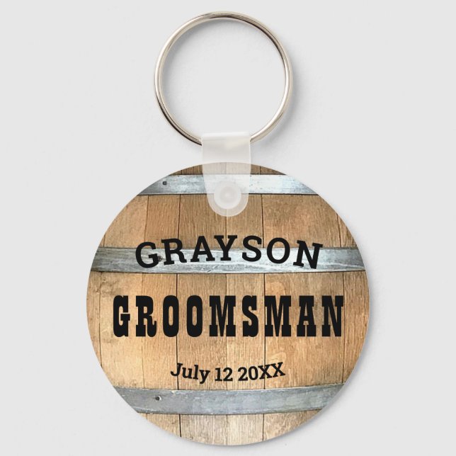 Groomsman Rustic Whiskey Barrel Keychain (Front)