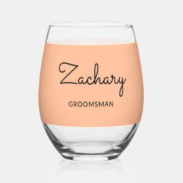 Groomsman Stylish Peach Minimalist Personalised Stemless Wine Glass