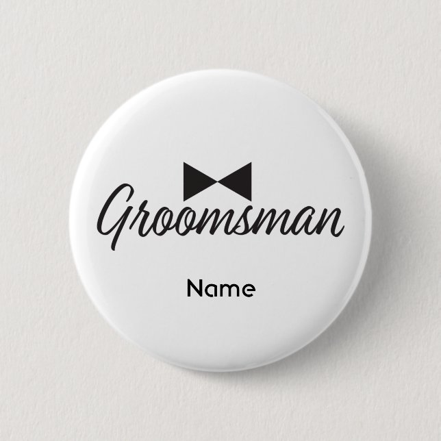 Groomsman text and Bow tie 6 Cm Round Badge (Front)