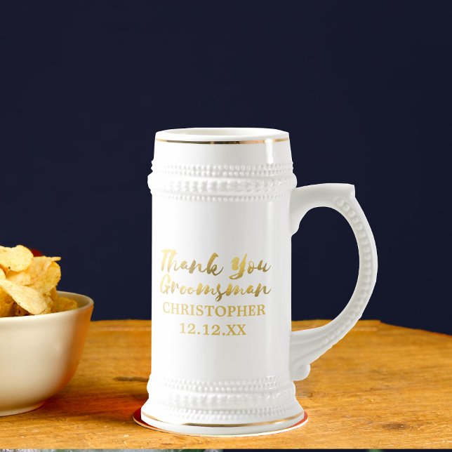 Groomsman Thank You Wedding Favour Beer Stein (Add your Groomsman's name and your wedding date for a lovely memento of a very special day)