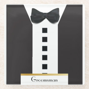 Groomsman Tuxedo 🎩 Elegant Bling  Glass Coaster