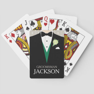 Groomsman tuxedo green personalised playing cards