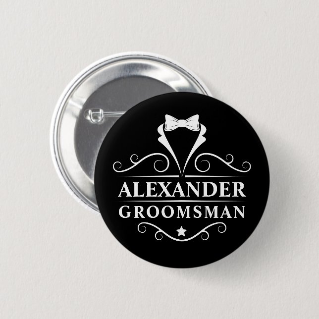 Groomsman Tuxedo Tie Black 6 Cm Round Badge (Front & Back)