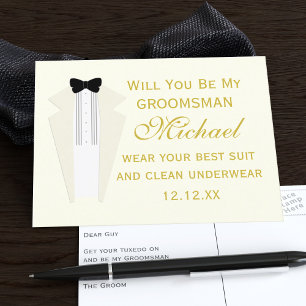 Groomsman Tuxedo Wedding Proposal Invitation Postcard