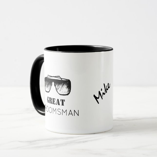 Groomsman Typography Name Black Googles Wedding Mug (Front Left)