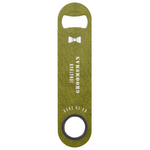 Groomsman Vintage Olive Leather Bow Tie Bar Key