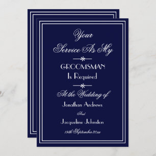 Groomsman Wedding Custom Elegant Blue Proposal Invitation