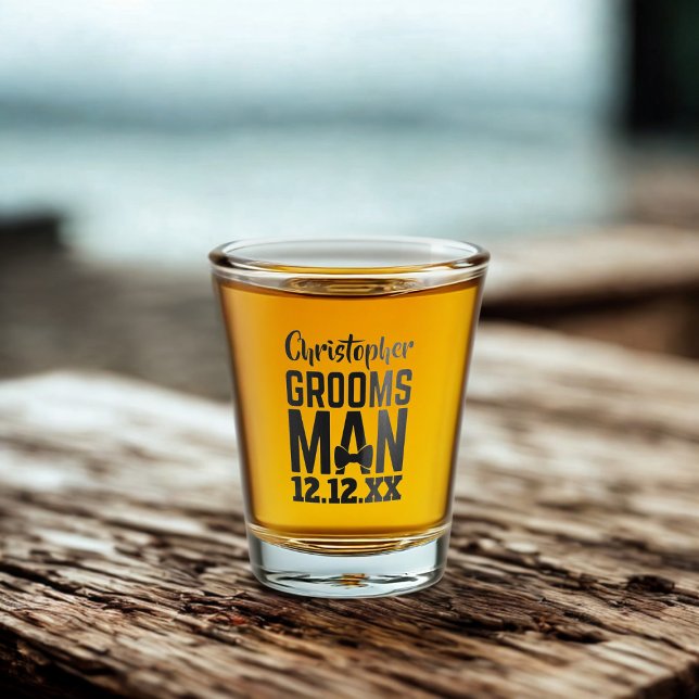 Groomsman Wedding Favour Shot Glass (For your Groomsman. Just add his name and your wedding date)