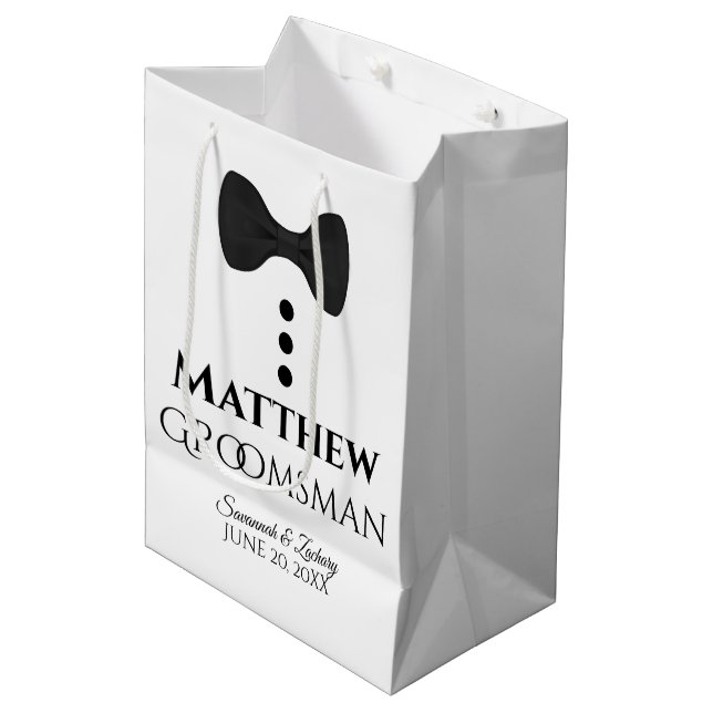 Groomsman Wedding Gift Bag with Black Tie (Front Angled)