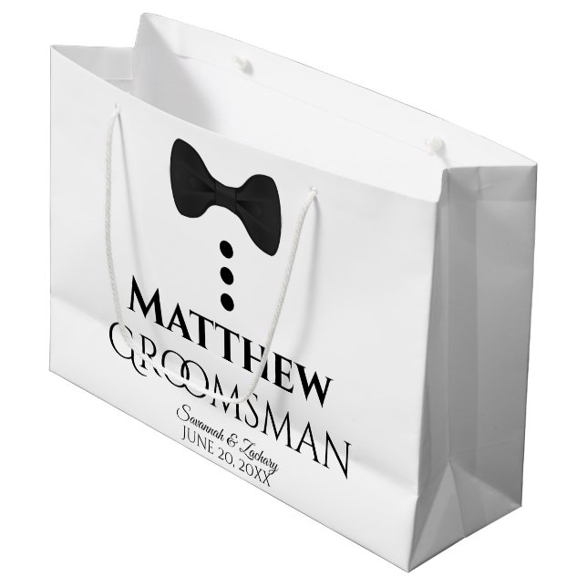 Groomsman Wedding Gift Bag with Black Tie - Large (Front Angled)