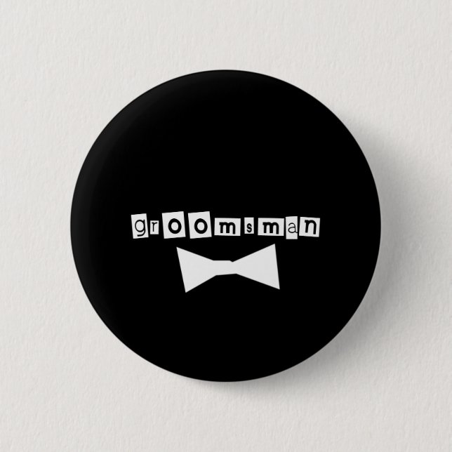 Groomsman White on Black 6 Cm Round Badge (Front)