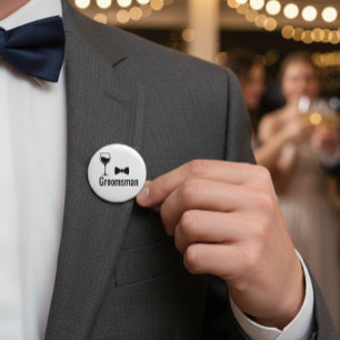Groomsman Wine Glass and Bow Tie Button Pin