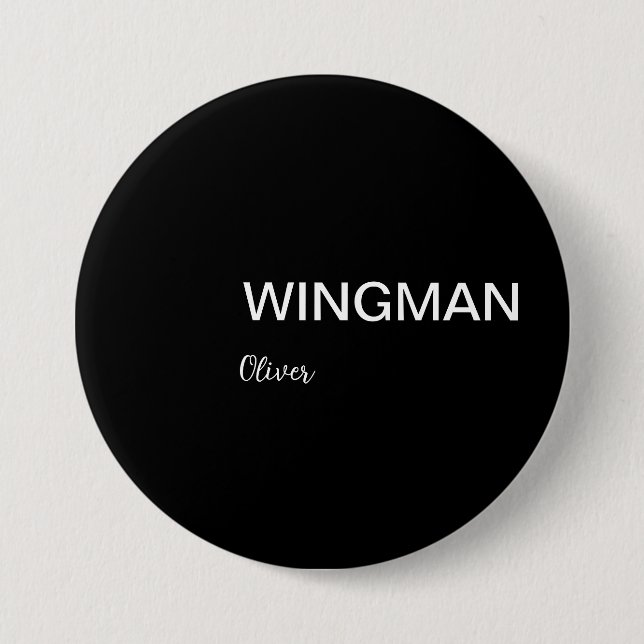 Groomsman Wingman Personal Black White 7.5 Cm Round Badge (Front)