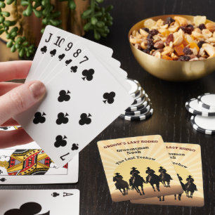 Groomsman's Name Groom’s Last Rodeo Cowboy Sunset Playing Cards