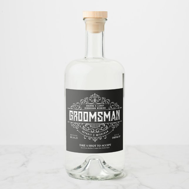 Groomsmen and Best Man Proposal Gift Liquor Liquor Bottle Label (Front)