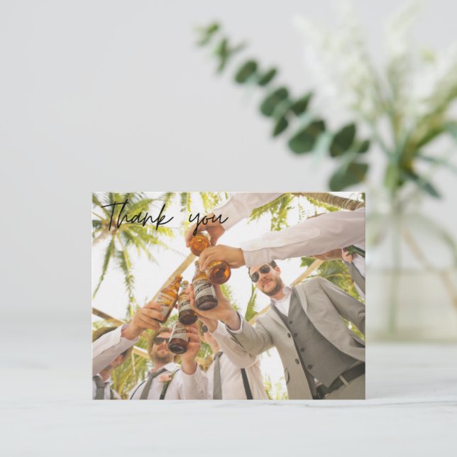 Groomsmen Best Man Wedding Photo Thank You Postcard (Standing Front)
