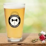 Groomsmen Gift | Black Bow Tie Wedding Beer Glass<br><div class="desc">Groomsman name at the top of the circle, Groomsmen at the bottom. Stylish date on the left and right. Fun way to remember a special day. In the middle is a simplistic bow tie. ALL the colours are easily changed to suit your wedding needs, as well as the wording. Under...</div>