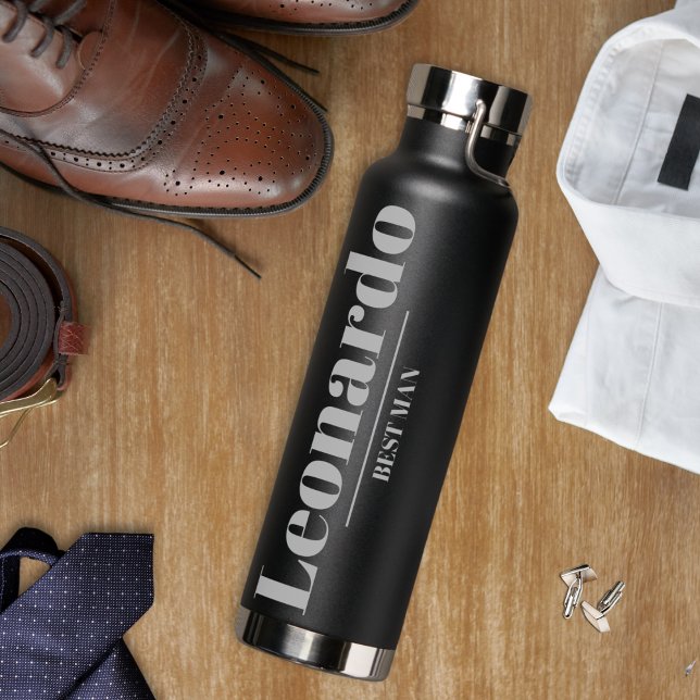 Groomsmen Gift Simple Modern Monogram Name Water Bottle (water bottle with name and title groomsmen best man usher gift simple modern monogram present thanks)