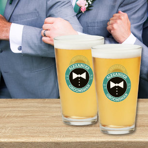 Groomsmen Gift   Teal Bow Tie Wedding Beer Glass
