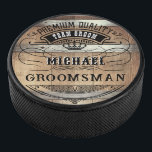 Groomsmen Gifts Hockey Puck<br><div class="desc">Rustic whiskey barrel design featuring bold western typography. Personalise this design with your own text. Further customise this design by selecting the "customise further" link if desired.</div>