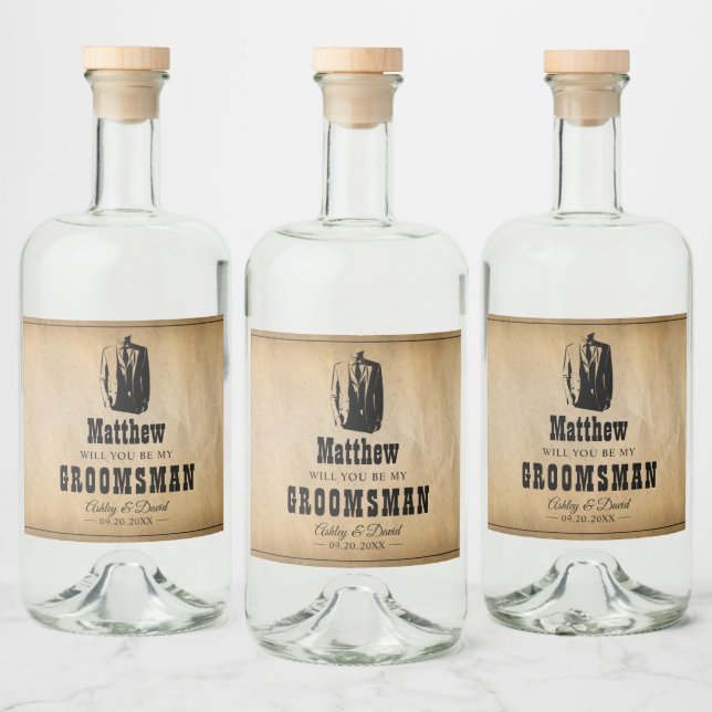 Groomsmen Gifts - Rustic Wedding Favours Western Liquor Bottle Label (Bottles)