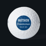 Groomsmen Modern Typography Wedding Favour Golf Balls<br><div class="desc">For the groom who loves to golf!  These golf balls are the perfect favour or gift for the golfer groomsmen in your wedding,  either for your bachelor party or for your wedding day.  Personalise each golf ball with the name of each groomsman and date of your choice.</div>