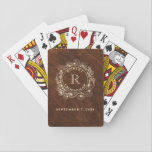 Groomsmen Playing Cards<br><div class="desc">Vintage,  elegant,  golden wood personalised playing cards for Groomsman,  with date,  name and initial.</div>