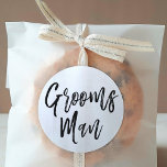Groomsmen | Script Style Wedding Classic Round Sticker<br><div class="desc">A little something for your ultra special groomsman.  Have them happy to stand by your side on your special day of matrimony with this unique set of stickers.

It features the words "groomsman" in an elegant script style text.</div>