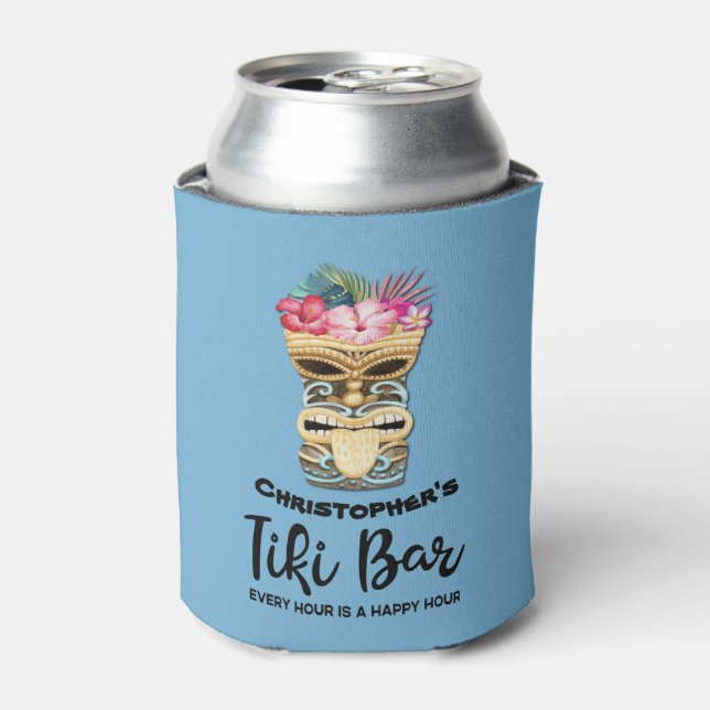 Groomsmen Tiki Bar Monogrammed Bachelor Party Can Cooler (Can Front)