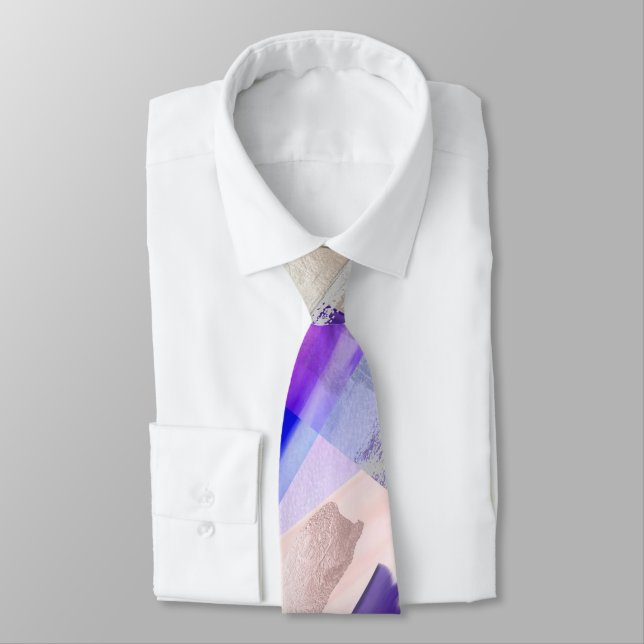 Groomsmen Watercolor Rose Gold Violet Lilac Tie (Tied)