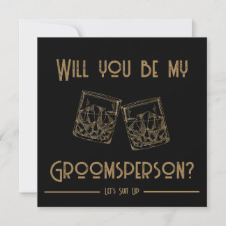 Groomsperson Invitation Card Whiskey Glasses